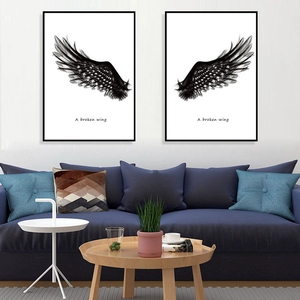 Minimalist Black Wings Self Adhesive Wall Sticker Modern Feather Wall Decor PVC Decal For Living Room Bedroom Office Art Mural