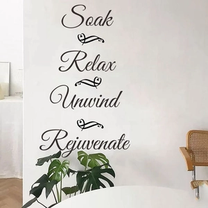Adesivi murali minimalisti Soak Relax in corsivo con eleganti dettagli a cuore