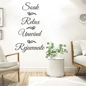 Adesivo murale in vinile Soak Relax Unwind Rejuvenate per decorazione bagno di casa