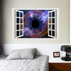 Adesivo murale 3D buco nero spaziale con effetto finta finestra per l'arredo della camera