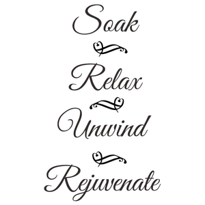 Dettaglio adesivo da parete Soak Relax Unwind Rejuvenate con eleganti cuori decorativi