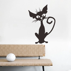 Minimalist black cat wall sticker silhouette decoration for a modern home interior