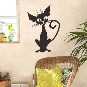 Black cat wall decal silhouette for creative Halloween home decoration on a beige wall