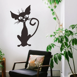 Spooky black cat wall sticker for Halloween decor in a modern living room setting