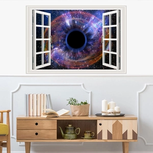 Adesivo murale 3D finestra con buco nero e nebulosa spaziale per arredamento casa