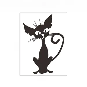 Detailed dimension drawing of a spooky black cat wall sticker measuring 42cm by 29cm