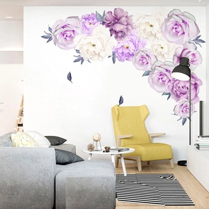 Elegante paarse en witte pioenrozen muurstickers voor moderne woonkamer decoratie