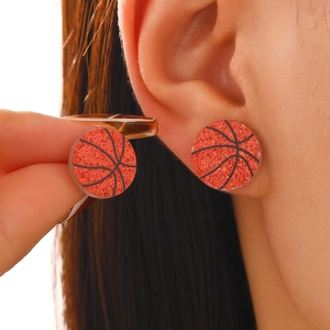 Funkelnde orangefarbene Basketball-Ohrstecker aus Acryl mit schwarzen Nähten für Sportfans