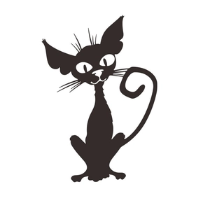 Detail of creative black cat wall sticker with artistic curly tail for home decor