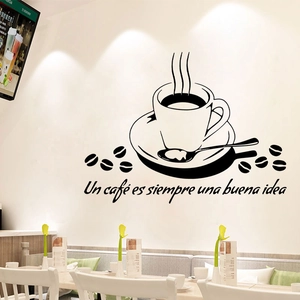 Sticker mural noir tasse de café avec citation espagnole pour cuisine et café