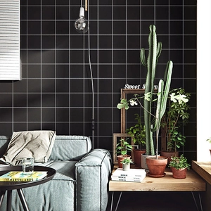 Minimalist black grid self-adhesive wallpaper for furniture and wall renovation decor
