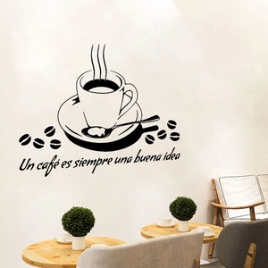 Sticker mural tasse de café minimaliste avec citation espagnole pour la cuisine