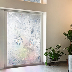 Rainbow tulip pattern static cling window film with frosted texture for home privacy