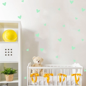 Minimalist mint green heart wall stickers for nursery and kids room glowing home decor