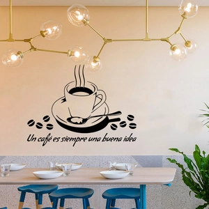 Sticker mural tasse de café avec citation espagnole pour cuisine et café décor