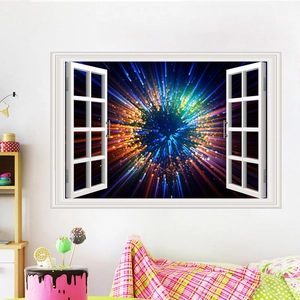 Dettaglio dell'adesivo murale finestra 3D con effetto di esplosione stellare cosmica