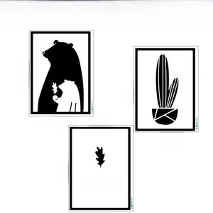 Three-piece Nordic black and white wall art set with bears and cactus, 40x30cm each frame