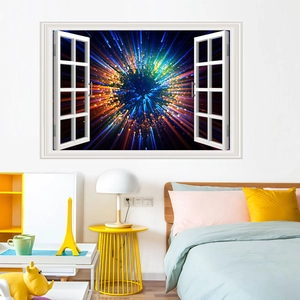Camera moderna con adesivo murale 3D effetto finestra galassia con colori vivaci della nebulosa
