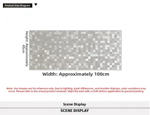 Mosaic pattern window film dimensions showing 45cm height and 100cm width for glass decor