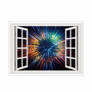 Detailed 3D black hole wall sticker showing a 54x38cm cosmic window with starry space view