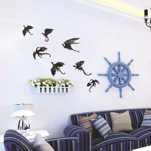 Black flying dragon PVC wall stickers set of 7 for living room and bedroom decor