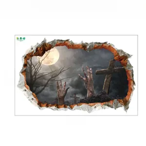 Adesivo murale 3D Halloween con mani di zombie e tombe in formato 60x38cm