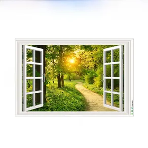 Detailed 3D forest window wall decal layout with 90cm by 60cm dimensions