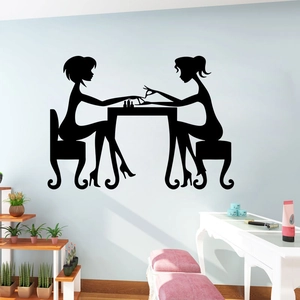 Modern Nail Salon Silhouette Wall Sticker Two Girls Manicure Removable PVC Decal For Bedroom Beauty Spa Wall Decoration