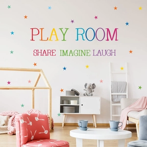 Vinilos infantiles Play Room de colores con estrellas para decorar dormitorios