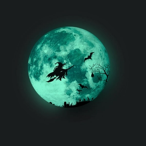 Halloween Glow In The Dark Moon Wall Sticker Witch Bat Silhouette Luminous PVC Removable Wall Decal For Party Home Decoration