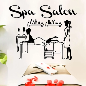 Vinilo decorativo negro de PVC Spa Salon con silueta de masaje para centros de estética