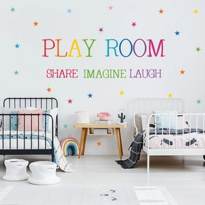 Vinilos decorativos infantiles Play Room de colores con estrellas para dormitorio