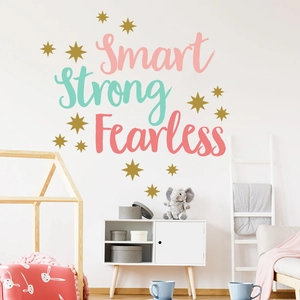 Inspirational Smart Strong Fearless Quote Wall Stickers PVC Removable Star Decals For Kids Room Bedroom Nursery Decor