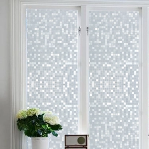 Detail view of mosaic square frosted window privacy film for home glass decor