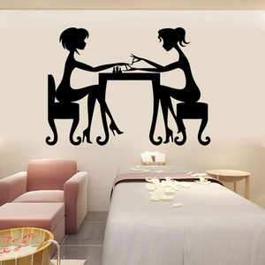 Manicure salon wall decal featuring two girls silhouettes for beauty room decoration