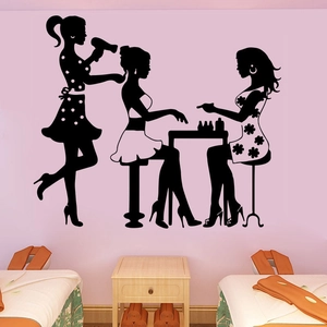 Beauty Salon Wall Sticker Black Silhouette Hairdressing Nail Art DIY PVC Wall Decal For Hairdresser Shop Home Decor