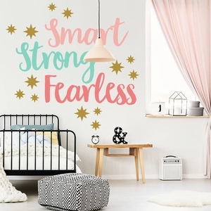Colorful Smart Strong Fearless inspirational English wall stickers with gold stars decor