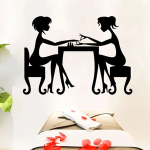 Manicure salon wall sticker featuring two girls silhouettes in professional nail art setting