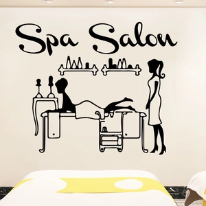 Vinilo decorativo Spa Salon de PVC negro con silueta de masaje para salón de belleza