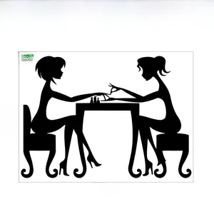 Detail showing dimension layout of two girls silhouette wall sticker, 60cm by 45cm size