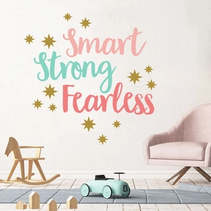 Colorful Smart Strong Fearless inspirational English quote wall decals with stars for kids