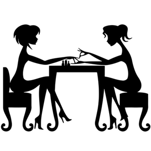 Detailed black silhouette wall decal showing a professional nail salon manicure scene