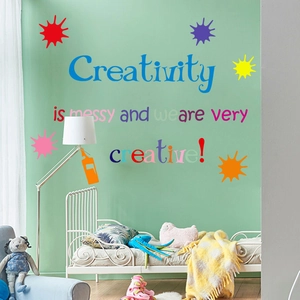 Colorful Creativity is Messy vinyl wall decals featuring motivational quotes and ink splashes