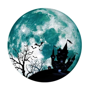Luminous Halloween wall sticker featuring a moon silhouette with castle, bats, and trees