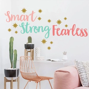 Colorful Smart Strong Fearless inspirational wall stickers with gold star decals for home decor