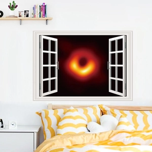 Vista dettagliata dell'adesivo murale 3D buco nero applicato in una camera da letto moderna