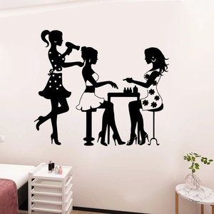 Beauty salon wall stickers featuring black silhouette of hair and nail care for home decor