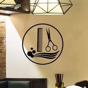 Hair Salon wall sticker featuring scissors and comb design for barber shop decoration