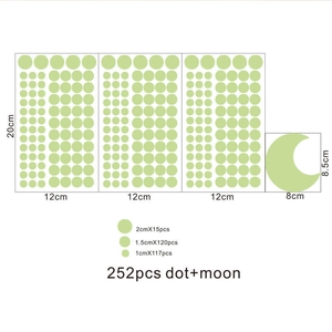Detailed specification of 252pcs glow in the dark dot and moon wall sticker set