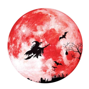 Halloween wall sticker featuring a witch silhouette against a large red glowing moon and bats